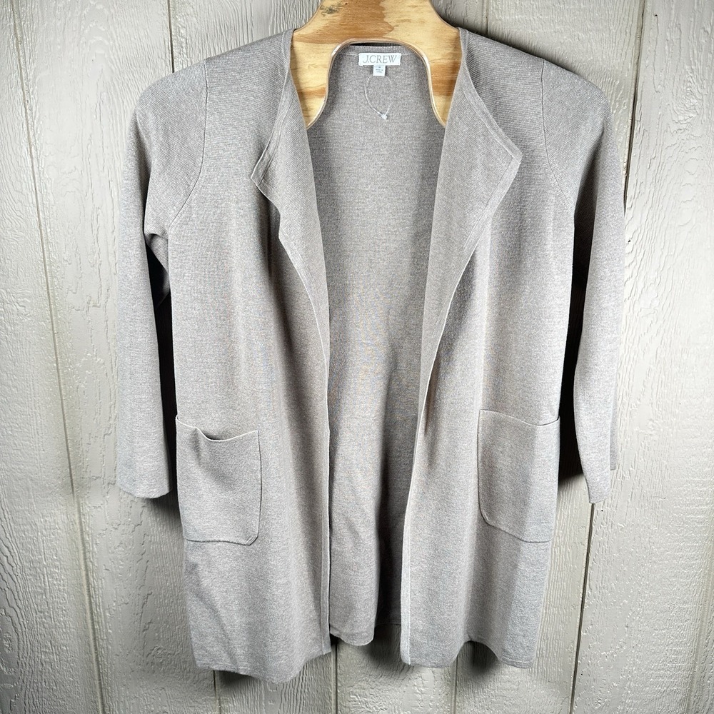 NEW JCrew Juliette Open-Front Collarless Sweater Blazer Medium Beige Wool Cotton